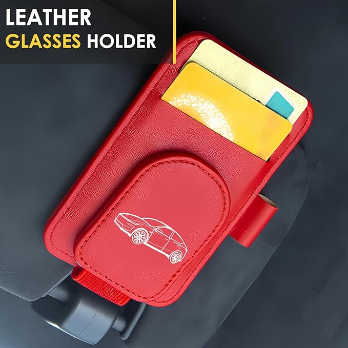 Model Y Sunglass Holder Clip Compatible with Tesla Model Y Juniper Interior Accessories Organizer Eyeglass Hanger Visor Ticket Card Decor Sunglasses Holders Part De Decorations (Red)