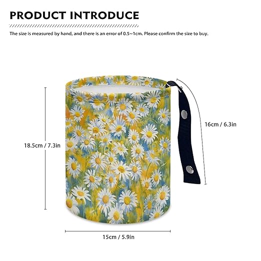 White Daisy Car Garbage Trash Can Foldable Waste Basket Container Bag Bin Portable Cup Holder Organizer with Strap Universal Car Interior Accessories for Fit Most Cars, SUVs, Trucks
