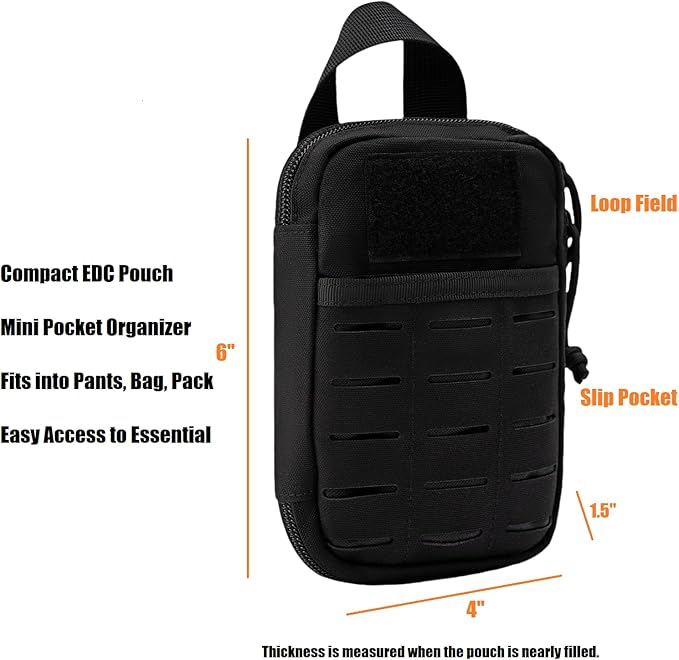 Mini Pocket Organizer for Men EDC Gear Storage Pouch Belt/MOLLE-Compatible 6" x 4" x 1.5" Micro Nylon Bag for Multitools Flashlight Knife Pen Field Notebook Tactical Survival Outdoor Gadget