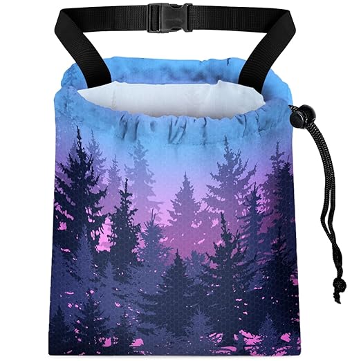 Car Trash Bag Hanging Back of Seat with Adjustable Snap Buckle Strap Cute Printed Drawstring Garbage Bags for Car-Forest Blue Purple