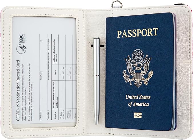 AIRMORS AirTag Passport Holder,Cute Travel Wallet RFID Blocking Family Passport Protector Case Credit Card Slots for Women
