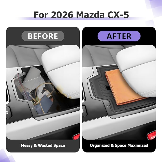 LUWU 2026 Mazda CX5 Wireless Charging Hidden Box for 2026 Mazda CX-5 Accessories CX 5 2026 Center Console Organizer Armrest Console Storage Box Insert Tray ABS Material Black Coin Container