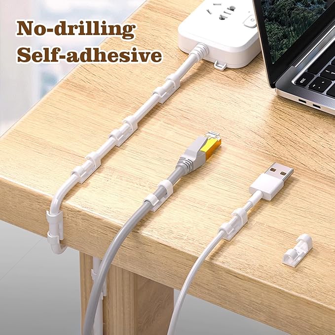 35Pcs Finisher Wire Clamp, Adhesive Cable Management Clips, Nylon Wire Holders for Cords, Wire Clips, Cord Clip for Car, Wall, Under Desk, TV PC Cable Management (White, Large-35PCS)