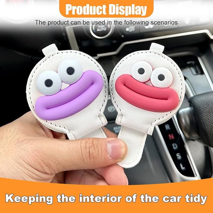 2PCS Sunglasses Holder for Car Visor, Magnetic Leather Ticket Card Clip, Sausage Mouth Sunglass Mount for Different Size Eyeglasses, Cartoon Car Visor Decoration Accessory (Red/Purple/White)