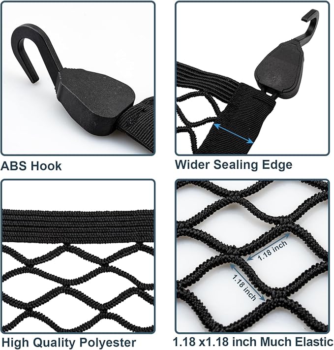 Cargo Net for SUV Car Trunk Net Organizer with ABS Hook Elastic Storage Mesh Nets 31.5 x23.6 inches Stretch to 70.8 x 47.2 inches for Pickup Trucks Tailgate Netting Accessories