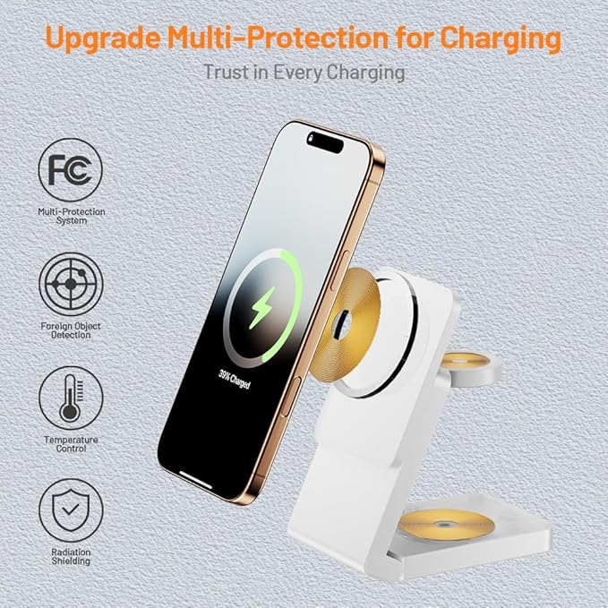 3 in 1 Wireless Charger Station for Multiple Devices, Foldable Magnetic Charging Stand, Portable Fast Travel Charger for iPhone 17/16/15/14/13/12 Pro Max/AirPods 2/3/4/Pro iWatch Ultra Series