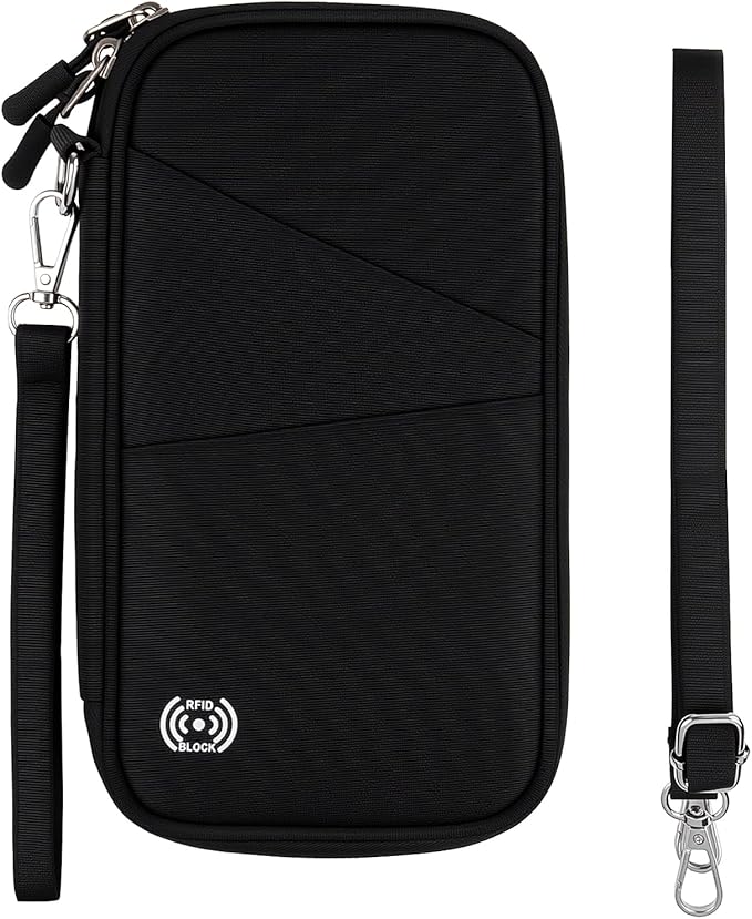 Men Passport Wallet, Family Travel Document Organizer, Business Travel Organizer with RFID Blocking, Family Passport Holder for Men Women Gift, Waterproof Passport Bag Cover for Women Men Gift - Black