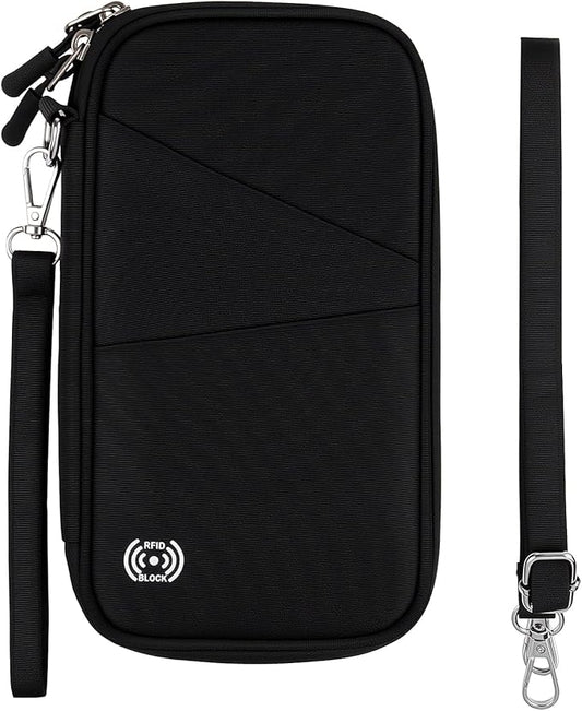 Men Passport Wallet, Family Travel Document Organizer, Business Travel Organizer with RFID Blocking, Family Passport Holder for Men Women Gift, Waterproof Passport Bag Cover for Women Men Gift - Black