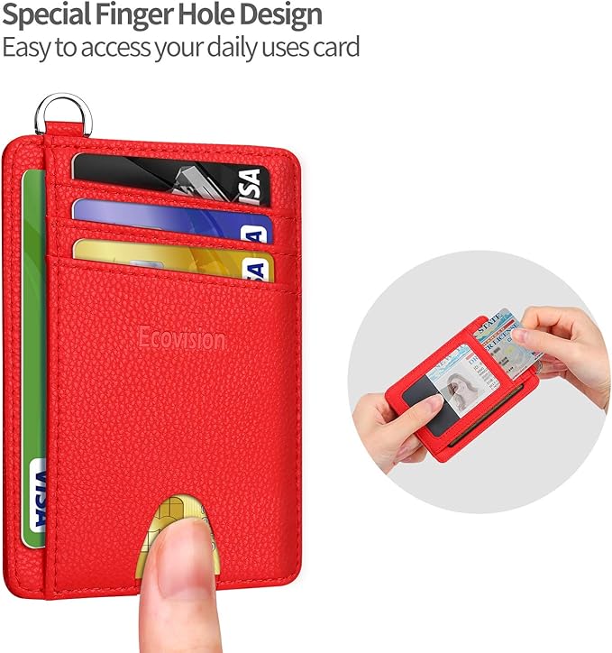 EcoVision Slim Minimalist Front Pocket Wallet, RFID Blocking Credit Card Holder Wallet with Detachable D-Shackle for Men Women