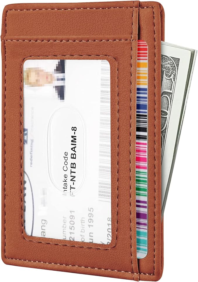 Travelambo Front Pocket Minimalist Leather Slim Wallet RFID Blocking Medium Size