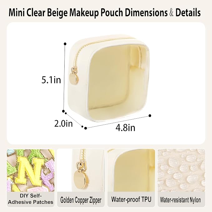Travel Essentials Makeup Bag for Women Water-resistant Toiletry Organizer Nylon Cosmetic Pouch Preppy Stuff Clear (S,BeigeClear)