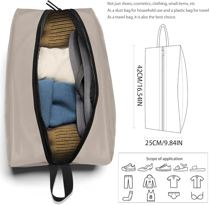 Shoe Bag for Travel, Waterproof Extra Large Shoe Storage Organizer with Handle, Multi-Functional Odor-Resistant Shoe Pouch for Gym, Soccer, Golf, Tennis Soccer Cleats Bag 16.5 x 9.8 Inches (Off white)