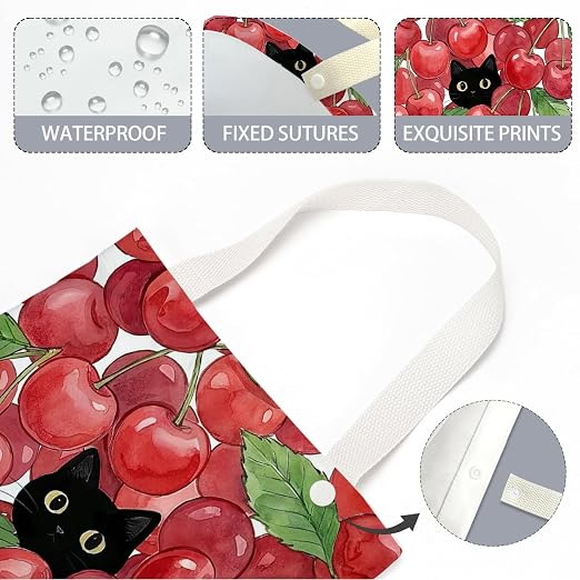 Black Cat Car Trash Bag, Cherry Car Trash Bag Hanging, Cherry Accessories, Summer Decor Waterproof Cars Back Seat Hanging Organizer Garbage Can for Vehicle Travelling Camping