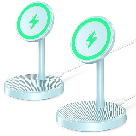 Magnetic Wireless Charger iPhone, 2 Pack 15W Fast Mag-Safe Charger Stand for iPhone 17/17 Air/17 Pro/17 Pro Max 16/15/14/13/12 Series, Wireless Charging Station for Pad/AirPods(Blue)