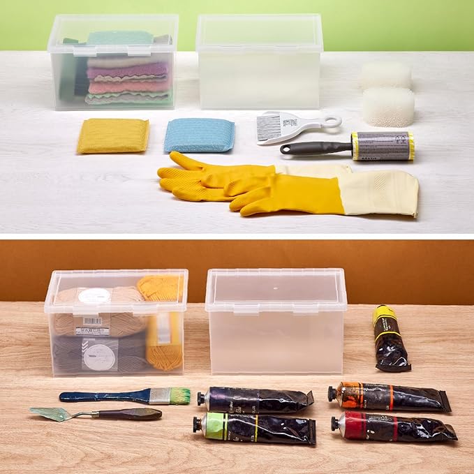 Bostitch Konnect Storage Containers with Lids, Organizer, Clear Plastic Box, Stackable Nesting Bins, Large, 2 Pack