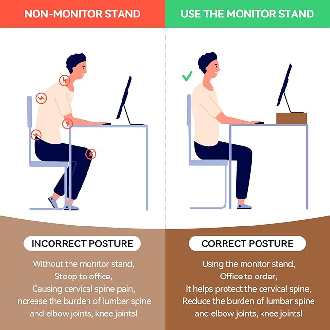 KIRIGEN Monitor Stand Wooden -Desk stand wood for Computer / Laptop/ TV Printer - Monitor Arms & Stands Desk Riser for Office Organizers -Desktop Workspace (59,Dark Brown)