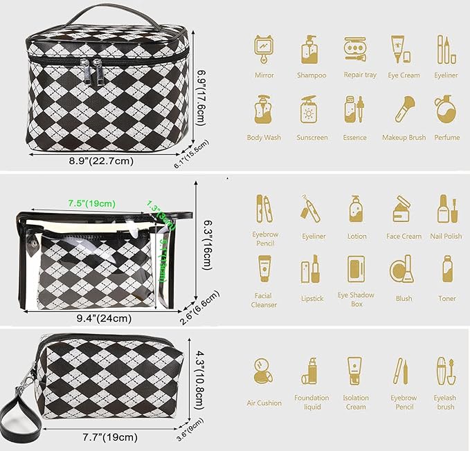 Makeup Bag 4 Pcs Waterproof Cosmetic Bag Set Portable Travel Cosmetic Bag Multifunction Organizer Storage Bag Toiletry Bag forWomen and Girls (BLACK)
