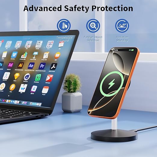Magnetic Wireless Charger i Phone Stand 15W Fast Mag-Safe Charging Station 6FT Magnet Wireless Charging Stand with Plug Compatible with Apple iPhone 17/17 Pro/Air/17Pro Max 16/15/14/13/12,AirPods Pro