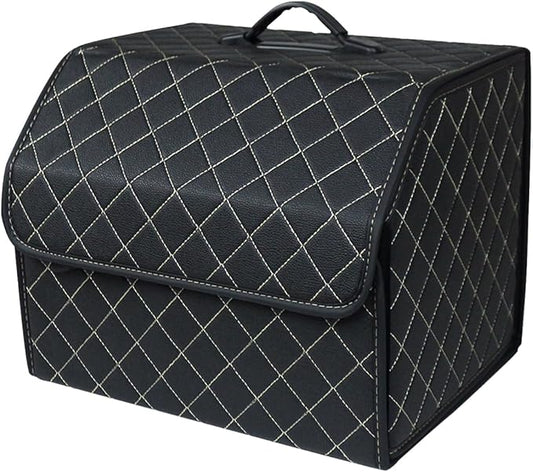 Ergocar Luxury Foldable Car Trunk Organizer - Black, 53L, Waterproof PU, Foldable Mount, Auto/SUV/Truck