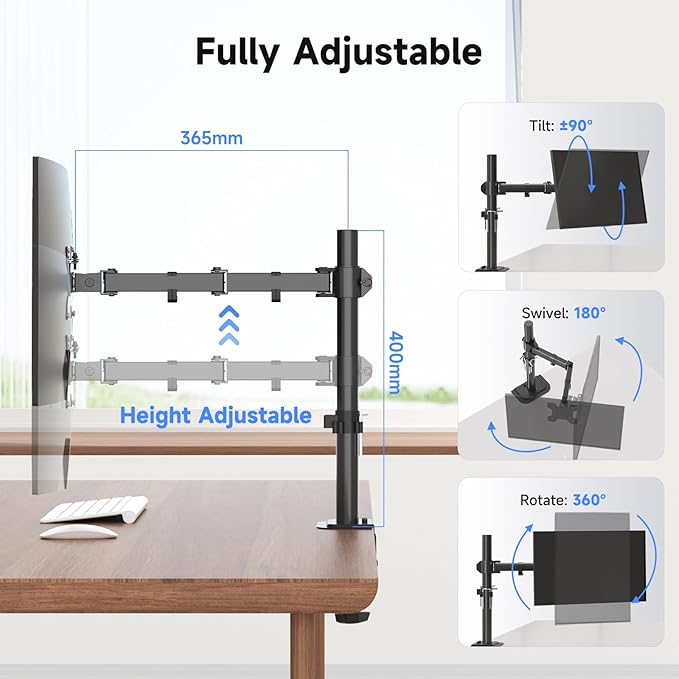 Suptek Single LED LCD Monitor Desk Mount Heavy Duty Fully Adjustable Monitor Stand for 1 / One Screen up to 27 inch