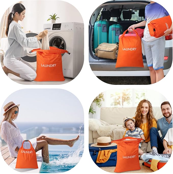 2 Pack Waterproof Travel Laundry Bag Set, Roll-Top Wet Dry Bag for Odor Control & Separating Dirty Clothes, Packable Space Saver Organizer for Gym, Swimming & Cruise Suitcases
