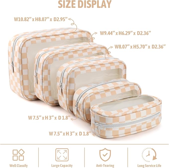 YOPCDJ 5PCS Diaper Bag Organizer Pouch Set, TSA Approved Toiletry Bag，Clear Waterproof TPU Makeup Bag Set Travel Organizer Bags for Women and Kids