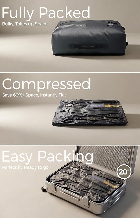 IKYWT Vacuum Seal Bags for Travel w/Rechargeable Pump, 18L Compression Packing Cubes for Carry-On Suitcase & Travel Backpack, Reusable IP67 Waterproof Vacuum Storage Kit, Gift Set (3-Pack)