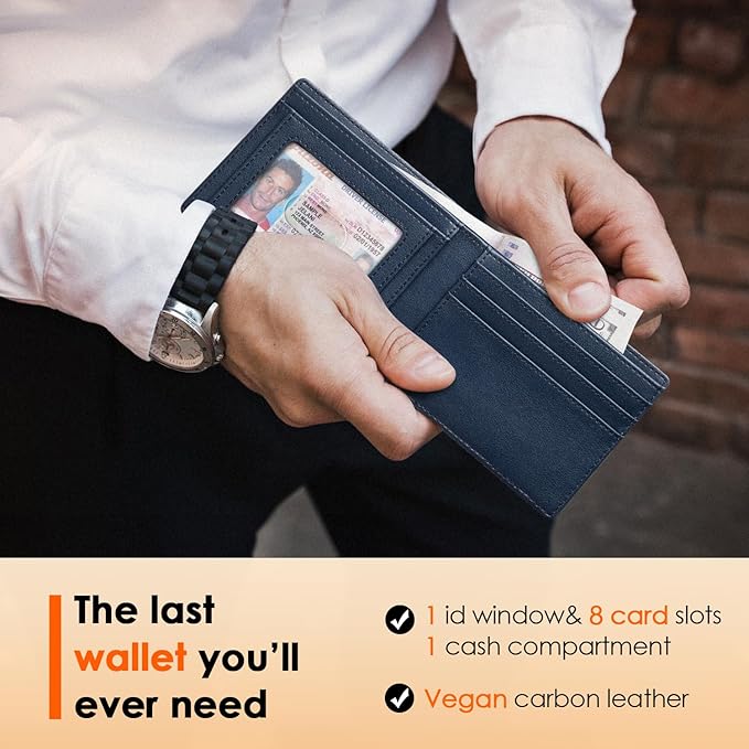 RUNBOX Wallet for Men Slim Leather Bifold RFID Blocking Minimalist Front Pocket Design with Gift Box