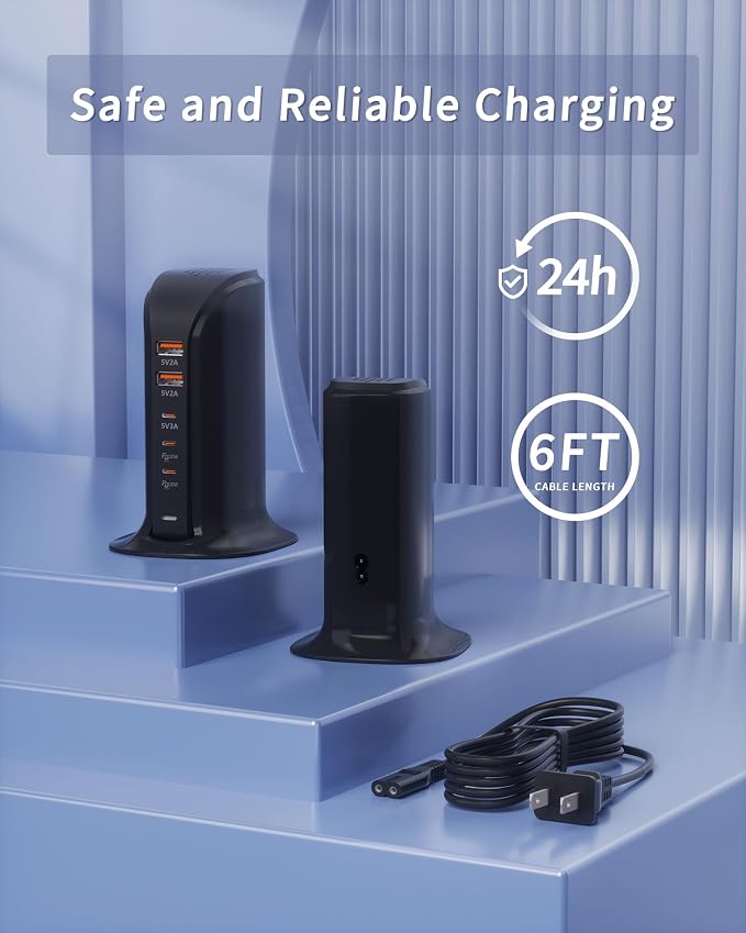 5 Port USB Charger Block, USB Tower Charging Station for iPhone (Black)
