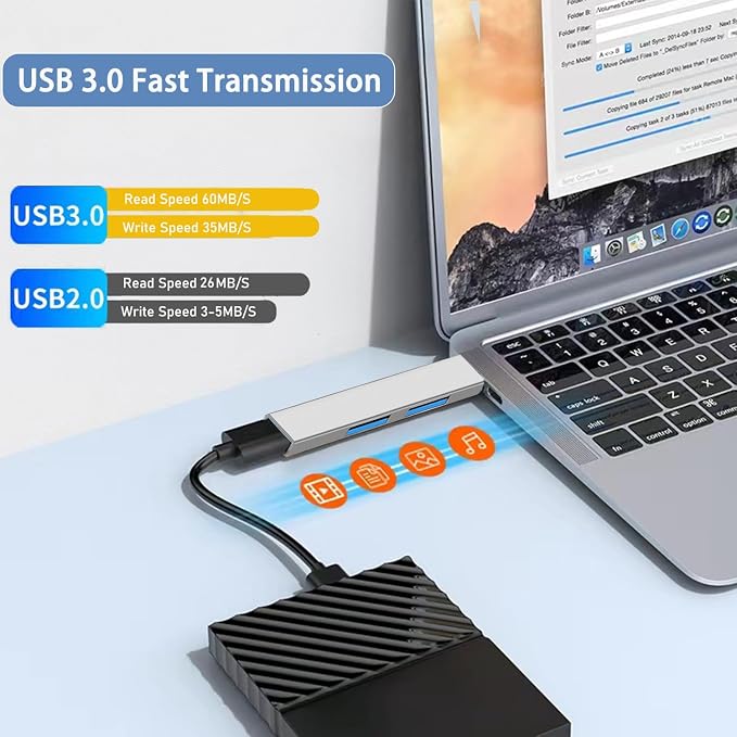 USB 3.0 Hub, VIENON Aluminium 3-Port USB Hub USB Splitter USB Expander for Laptop, Xbox, Flash Drive, HDD, Console, Printer, Camera,Keyborad, Mouse (Grey)