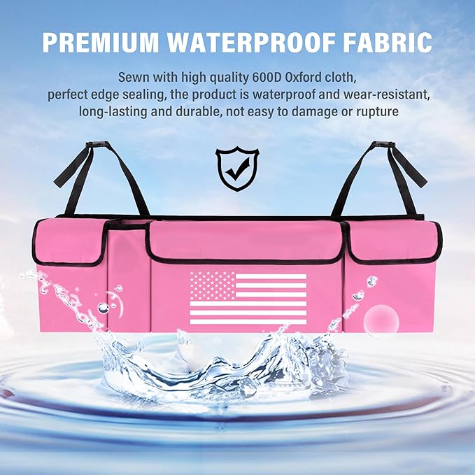 Turcee Car Trunk Organizer,Large Capacity Car Storage Organizer with US Flag Design,Hanging Foldable Car Organizers and Storage Car Interior Accessories (Pink)