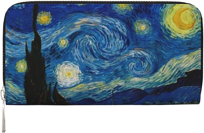 The Starry Night Wallet for Men Women Elegant Long Clutch Zip Around Travel Leather Coin Purse Large Capacity Credit Card Holder Handbag