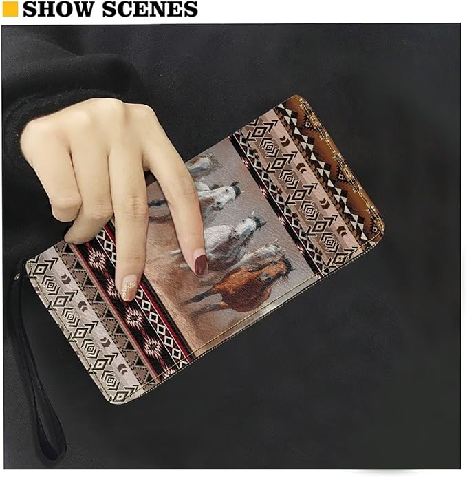 Bulopur Western Horse Wristlet Wallet for Women Teen Girls Blocking Credit Card Holder PU Leather Phone Wallet Clutch Large Capacity Ladies Travel Purse