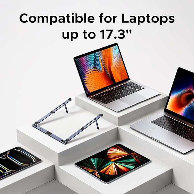 UGREEN Portable Laptop Stand, Foldable & Compact Aluminum Computer Stand Holder for Desk, Adjustable Ergonomic Laptop Riser for MacBook, Travel-Friendly for 10-17 Inch Laptops