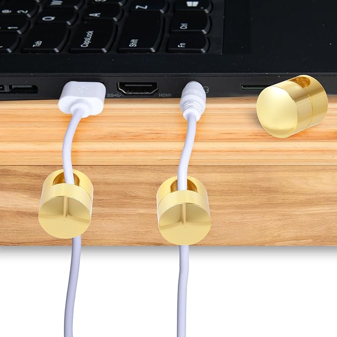 10 Sets Charger Holders for Cords, Gold Color Adjustable Cable Anchor Holders, Adhesive Metal Cord Clips, Cable Management Wire Organizers for Desk, Office, Nightstand