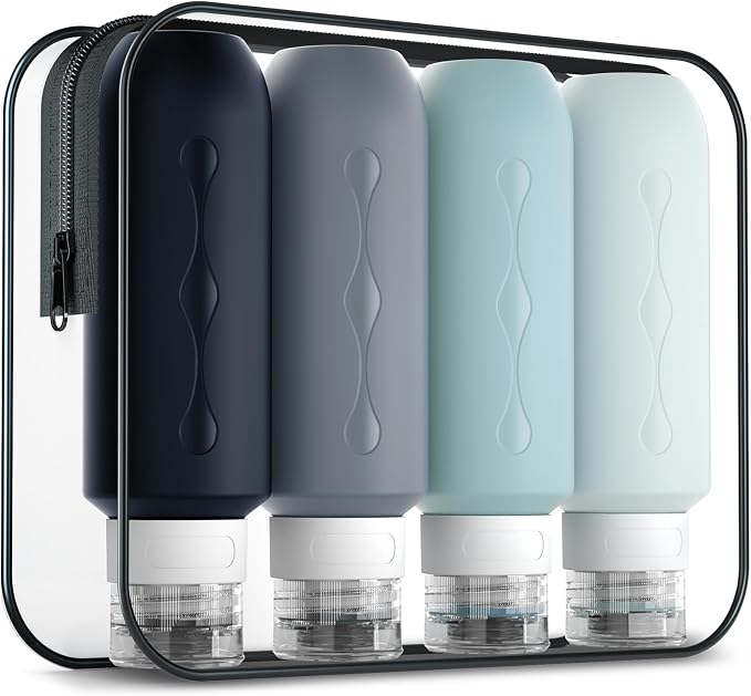 Gemice Travel Bottles for Toiletries, Tsa Approved Travel 6oz Size Containers with Clear Bag, BPA Free Leak Proof Travel Tubs Refillable Liquid Travel Accessories for Cometic Shampoo Lotion