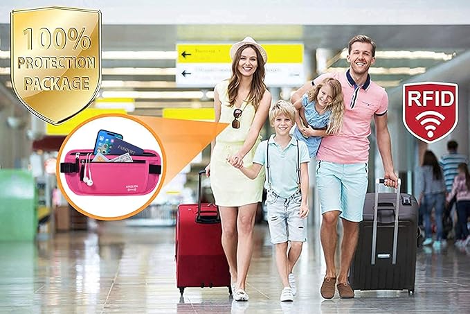 Travel Money Belt - Slim Passport Holder Travel Wallet with RFID Blocking Travel Pouch Undercover Fanny Pack for Women