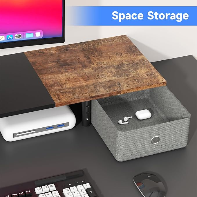 Suptek Dual Monitor Stand Riser with Two Drawers,Monitor Riser for 2 Monitors with Storage, Extra Large Storage for 2 Monitors, Multifunctional Desktop Organizer,Desktop Oraganizer Computer,Laptop,Printer,TV