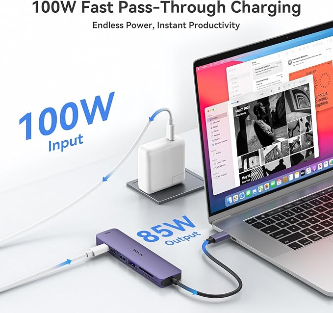 MOKiN 7 in 1 USB C Hub with HDMI, microSD/SD Card Reader, USB 3.0, 100W PD Compatible for MacBook Pro/Air, Dell XPS, Lenovo Thinkpad