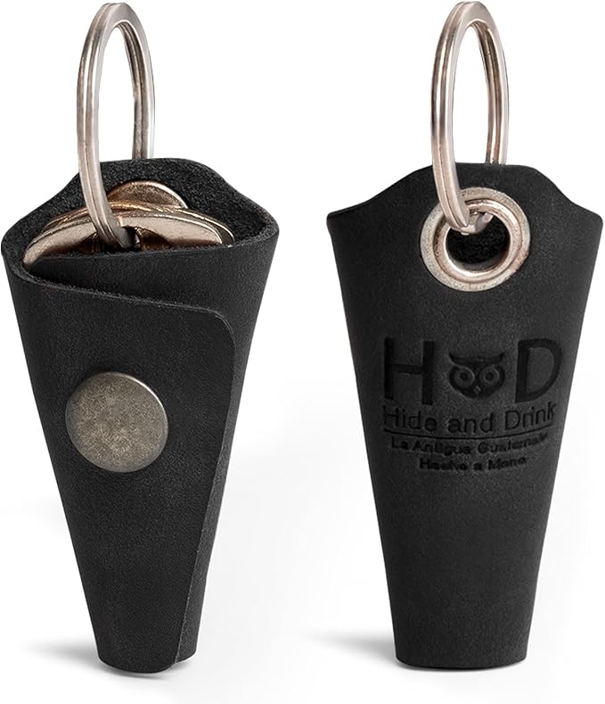 Hide & Drink Full Grain Leather Wrap Keychain, Organizer Snap Closure, Key Ring Cover, Silencer Sleeve Key Holder for Men