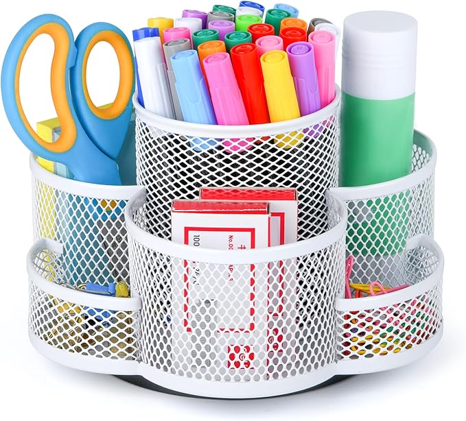 Topwey Pen Holder for Desk, Rotating Pencil Holder, Cup Holder for Desk Office, Pen Organizer (Pure White)