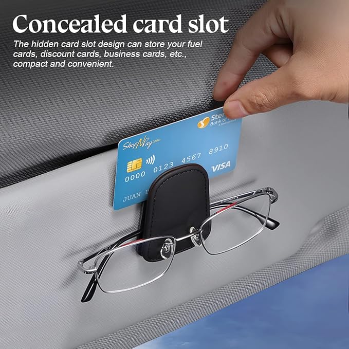 zipelo Sunglasses Holder for Car Sun Visor, 2 PCS Magnetic Leather Eyeglass Hanger, Sun Glasses Mount Clip on Visors, Ticket Card Cash Organizer, Auto Interior Accessories (Gray)