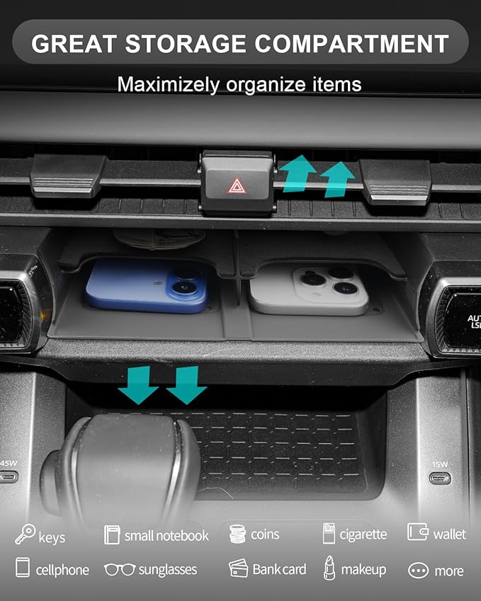 CDEFG for 2026 Toyota RAV4 Center Console Organizer for 2026 Toyota RAV4 Accessories Middle Console Organizer Tray Glove Box Storage Box Glove Box with Wireless Charging Cover