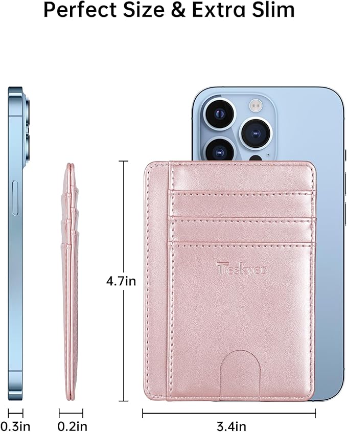 Teskyer Slim Wallet for Men, Minimalist Front Pocket RFID Blocking Leather Wallet Credit Card Holder for Men & Women