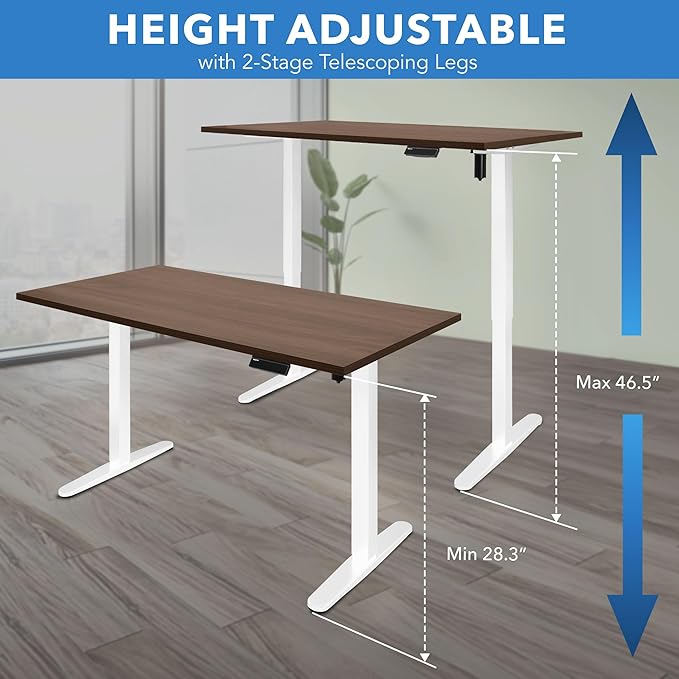 Mount-It! Motorized Electric Standing Desk Frame, Standing Desk Legs Raise up to 46.5", Sit Stand Desk Legs Adjustable Height with Memory Controller, Home and Office DIY Workstation in White