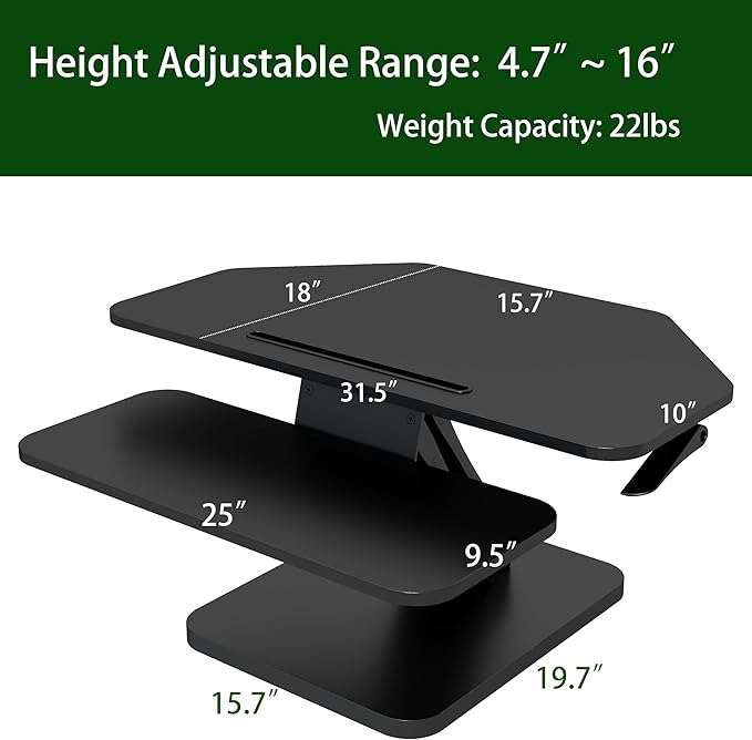 32 inch Corner Standing Desk Converter, Height Adjustable Sit Stand Desk Riser with Keyboard Tray, Black, GSD76
