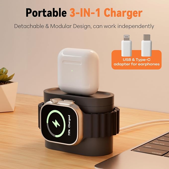 7 in 1 Wireless Charging Station, Magnetic 25W Fast Charger with Alarm Clock & Night Light, Bedside Charging Stand for iPhone 17 16 15 14 13 12 Pro Max, Apple Watch, AirPods, Bedroom