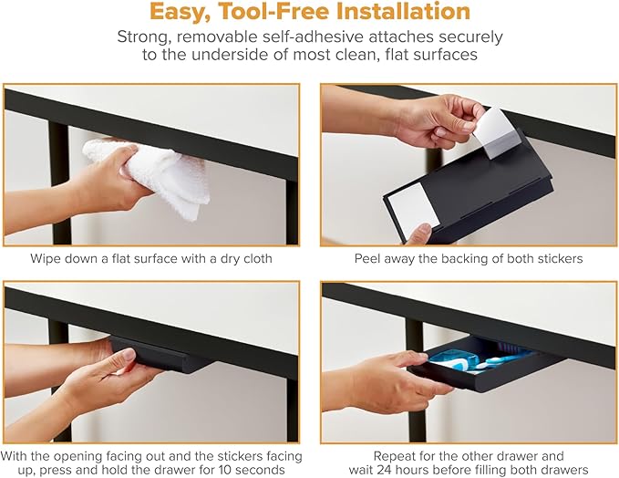 Bostitch Konnect Under Desk Drawer,Self-Adhesive Slide Out Storage Organizer with 4 Customizable Dividers,2 Count (Pack of 6)