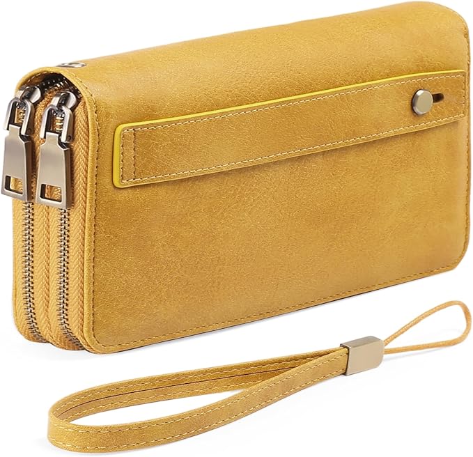 GAEKEAO Wallet for Women Clutch RFID Blocking Wristlet Leather Purse Large Capacity Credit Card Holder with Grip Hand Strap