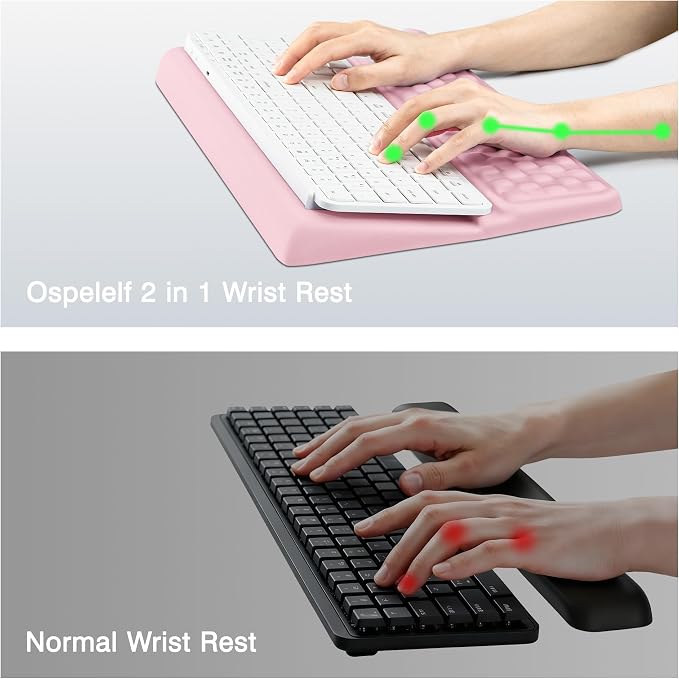 Ospelelf Keyboard Wrist Rest Pad, Comfy Ergonomic Keyboard Stand Riser Holder, Computer Wrist Support Cushion forTyping, Light Pink